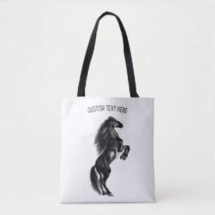 Upright Wild Horse Tote Bag with Custom Text