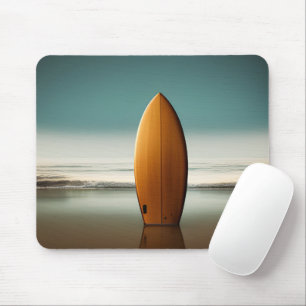 Upright Wooden Surfboard In Wet Sand Mouse Mat