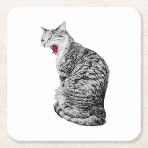 Upright Yawning Cat Coaster w/ Red Tongue