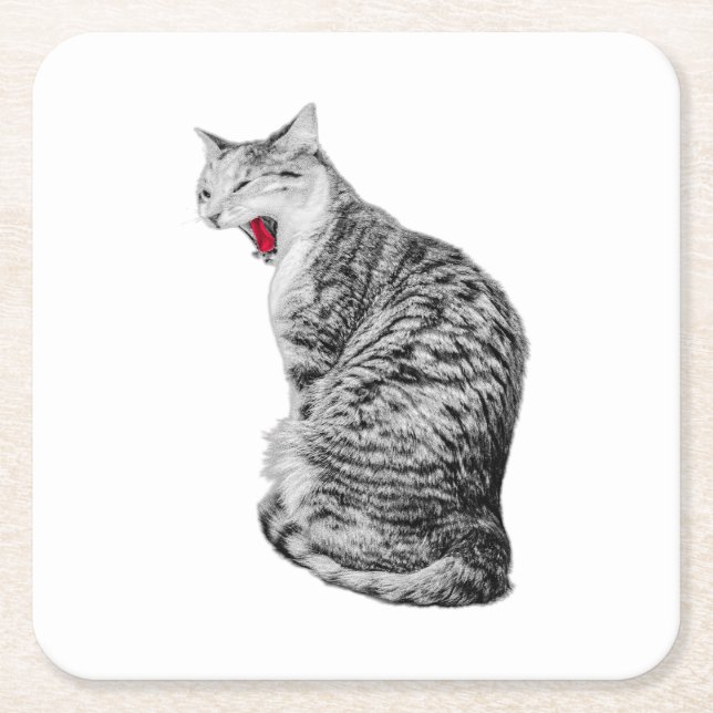 Upright Yawning Cat Coaster w/ Red Tongue (Front)