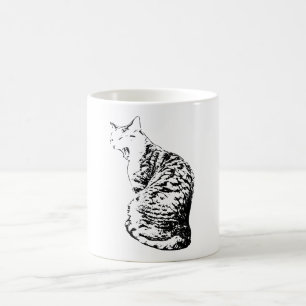 Upright Yawning Tabby Cat Black & White Art Mug
