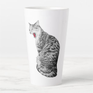 Upright Yawning Tabby Cat Monochrome Art Mug