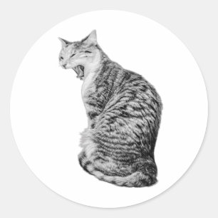 Upright Yawning Tabby Cat Monochrome Sticker