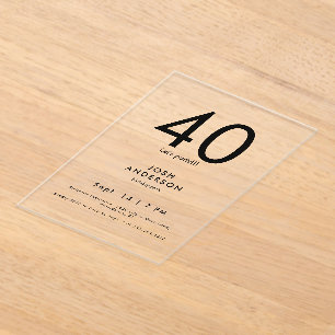Upscale 40th Birthday Party Acrylic Invitations