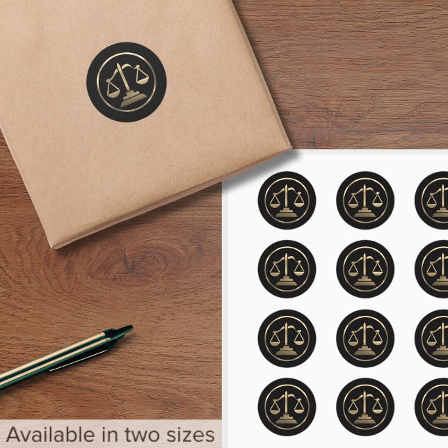 Upscale Black and Gold Scales of Justice Classic Round Sticker (Creator Uploaded)