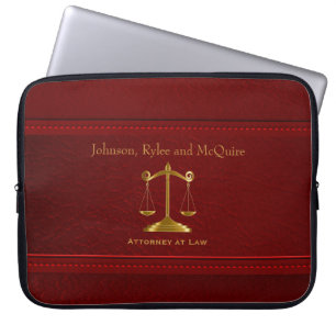 Upscale Deep Red Leather - ⚖ Attorney Design Laptop Sleeve