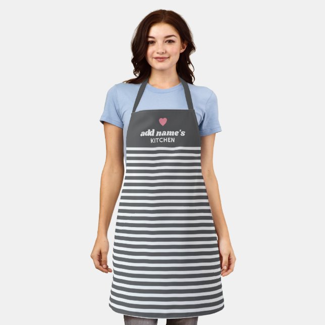 Upscale Heart Monogram with Modern Stripes Apron (Worn)