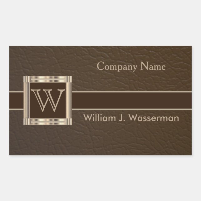 Upscale Monogram Chocolate Leather Rectangular Sticker (Front)