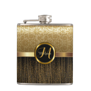 Upscale Monogram Golden Pattern Design Hip Flask
