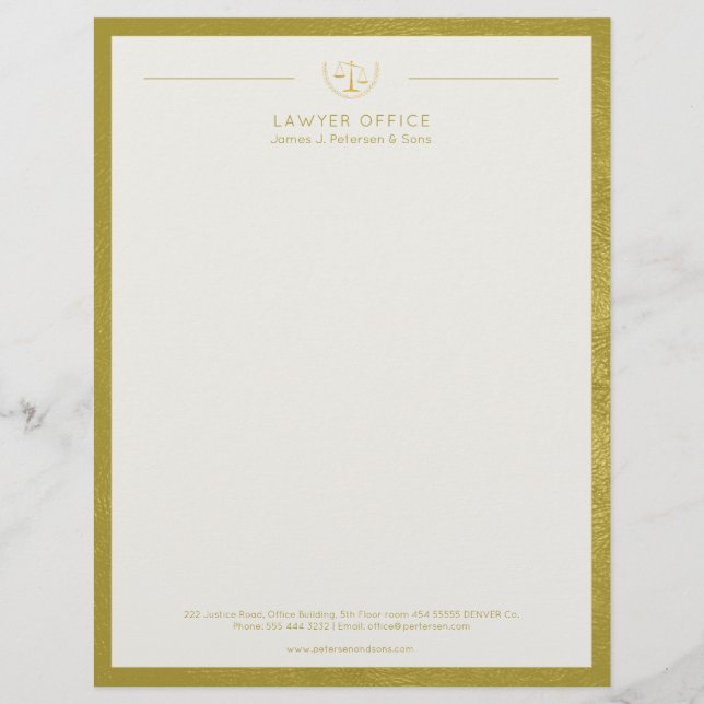 Upscale office golden leather look and gold lawyer custom letterhead (Front)