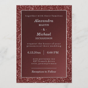 Upscale Sparkle Marsala and Faux Glitter Wedding Invitation