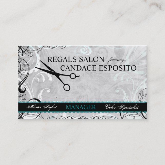 Upscale Swirls and Fluers Salon Business Card (Front)