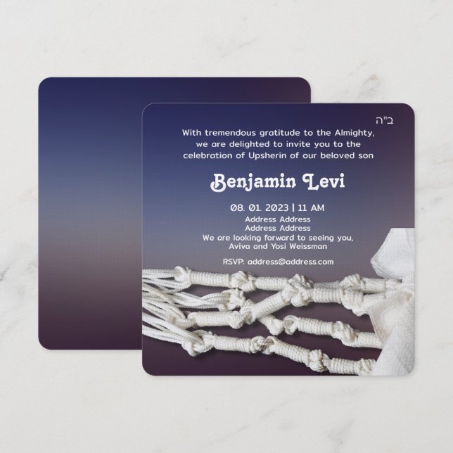 Upsherin First Haircut Jewish Boy's 3rd Birthday Invitation (Front/Back)