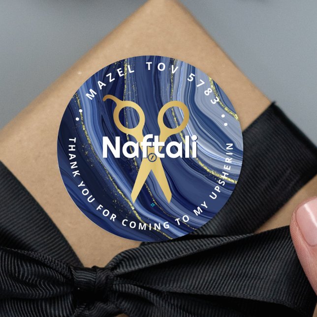 Upsherin Personalised Scissors Classic Round Sticker (Creator Uploaded)