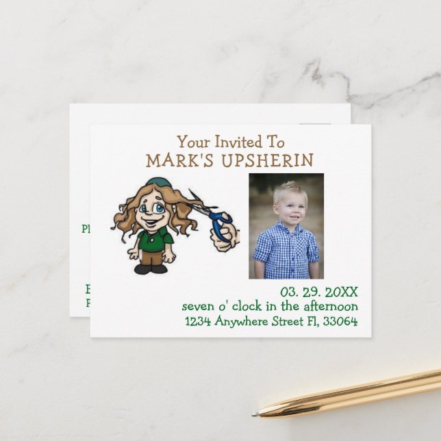 Upsherin Postcard Invitation  (Front/Back In Situ)