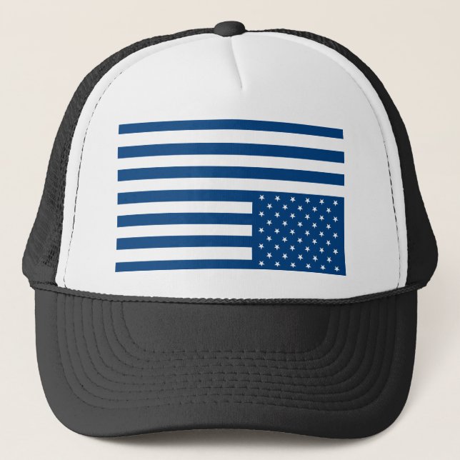 Upside Down American Flag - Blue Trucker Hat (Front)
