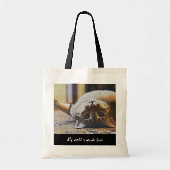 Upside Down Cat Tote Bag - Fun & Playful Design (Front)