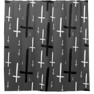 upside down inverted cross grey grey black shower curtain