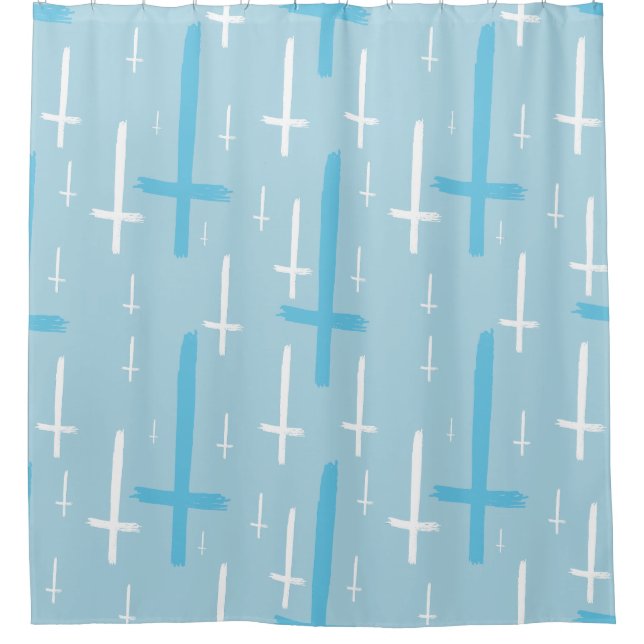 upside down inverted cross pastel blue shower curtain (Front)