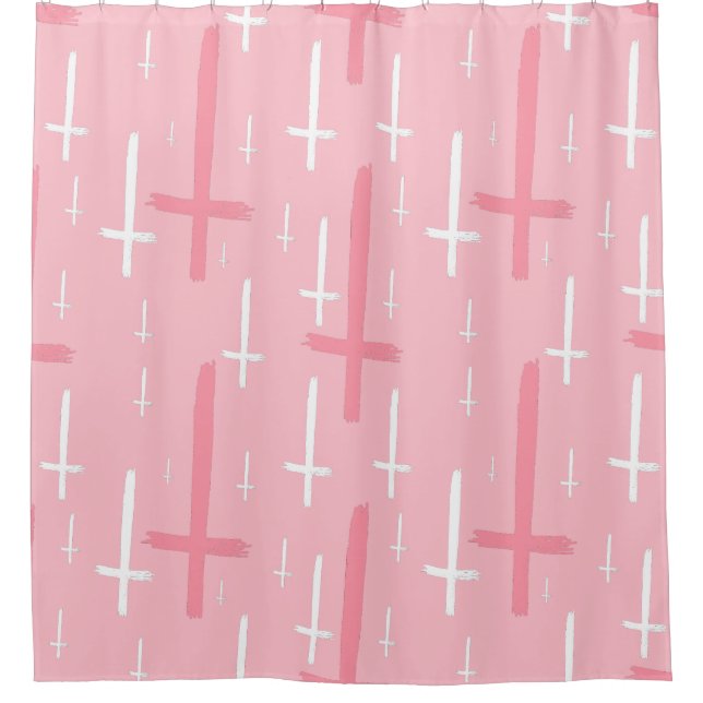 upside down inverted cross pastel pink shower curtain (Front)