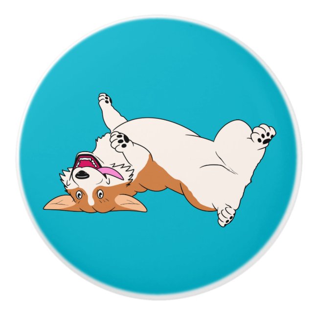 Upside-down Laughing Corgi Cartoon Ceramic Knob (Front)
