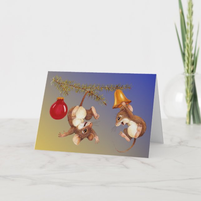 Upside Down Mice Christmas Card (Blank) (Front)