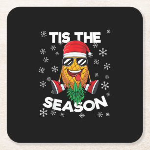 Upside Down Pineapple Santa Tis Season Christmas S Square Paper Coaster