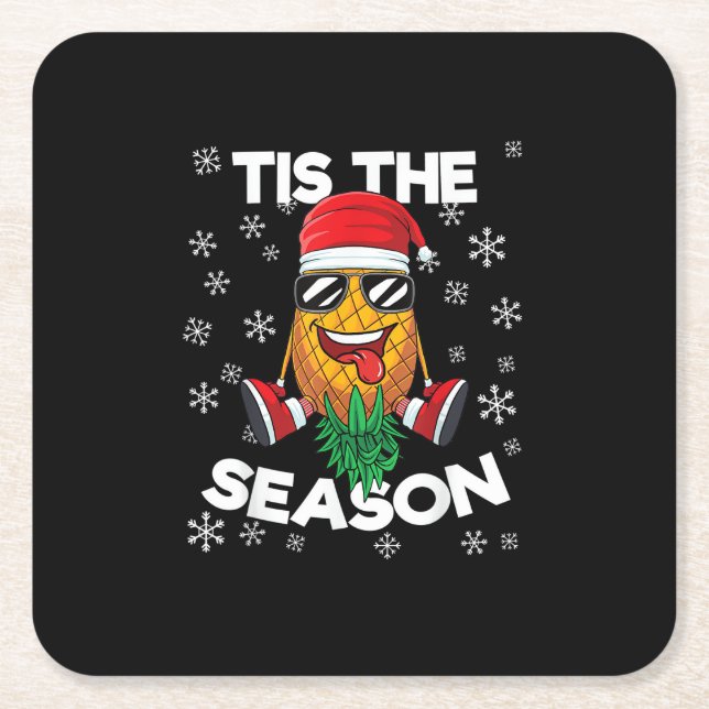 Upside Down Pineapple Santa Tis Season Christmas S Square Paper Coaster (Front)