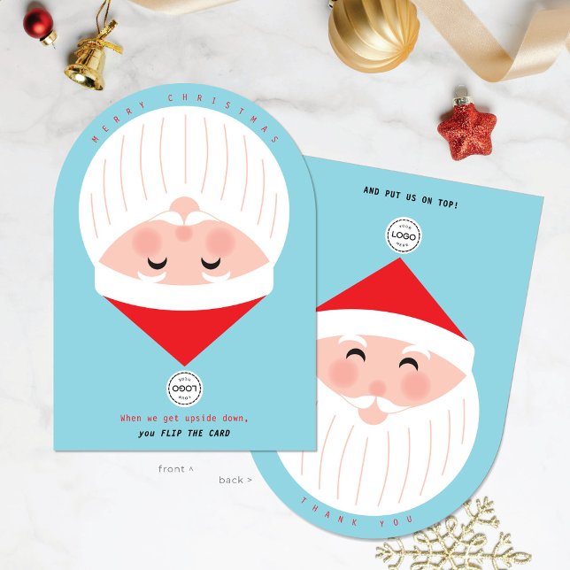Upside Down Santa Company Sky Blue Christmas Card (Creator Uploaded)