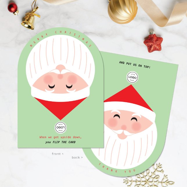 Upside Down Santa Corporate Mint Christmas Card (Creator Uploaded)