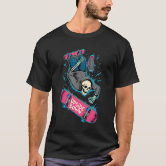 Upside Down Skater Skeleton Neon Pink Punk T-Shirt