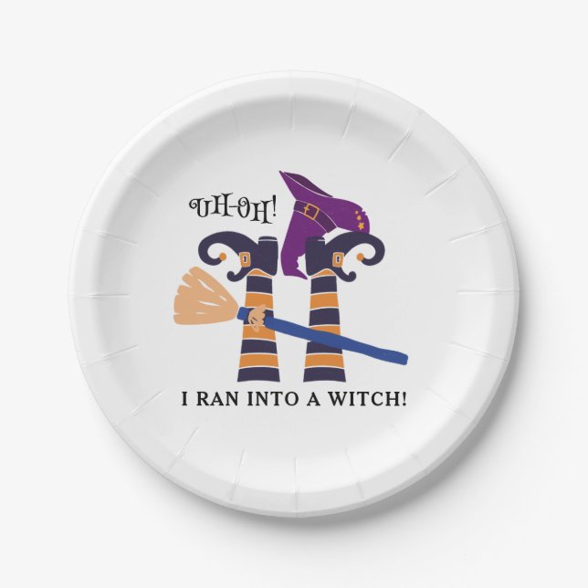 Upside-down Witch Legs Funny Halloween Party Paper Plate (Front)