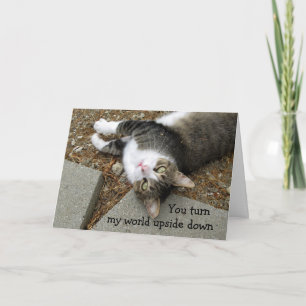 Upside Down World Cat Valentine's Day Card