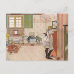 Upstairs Attic Bedroom with Baby Sister. Postcard<br><div class="desc">Two sisters in their bedroom attic.  Baby sister plays on the floor with older sister near by.  Vintage fine art by Swedish artist Carl Larsson.</div>