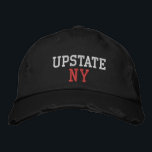 UPSTATE NY White and Red on Black Vintage Style Embroidered Hat<br><div class="desc">UPSTATE NY White and Red embroidered on Black vintage style distressed cotton hat. Embroidery is customisable to other colour choices by selecting the "Edit Design" tool button. Also available is the option to select choice of hat colour on the main item page.</div>