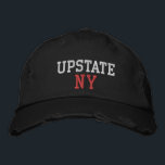 UPSTATE NY White and Red on Black Vintage Style Embroidered Hat<br><div class="desc">UPSTATE NY White and Red embroidered on Black vintage style distressed cotton hat. Embroidery is customisable to other colour choices by selecting the "Edit Design" tool button. Also available is the option to select choice of hat colour on the main item page.</div>