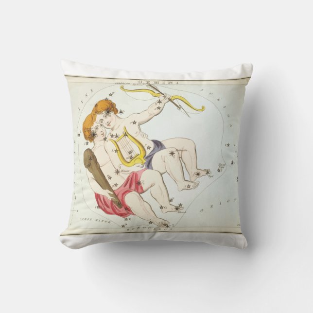 Urania's Mirror Gemini Constellation Antique Print Cushion (Front)