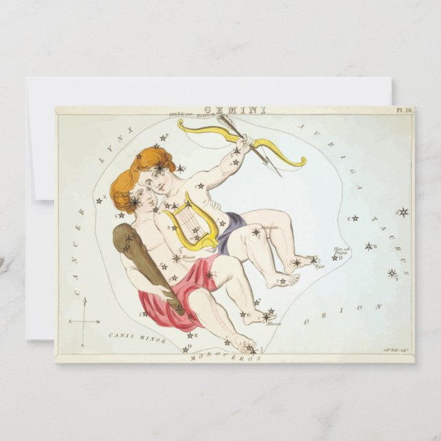 Urania's Mirror Gemini Constellation Antique Print Invitation (Front)