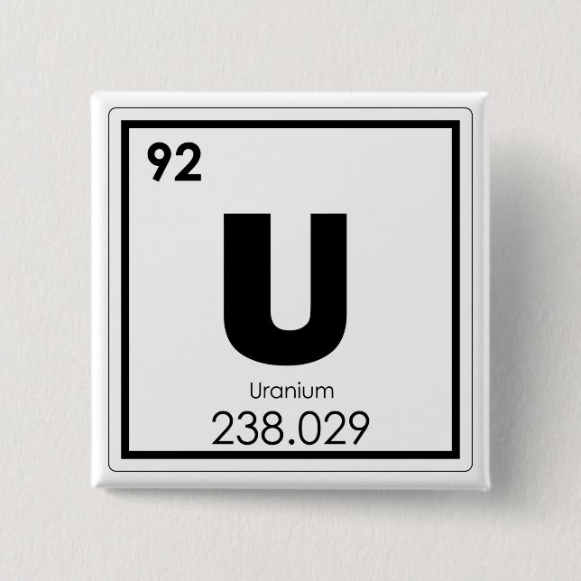 Uranium chemical element symbol chemistry formula 15 cm square badge (Front)