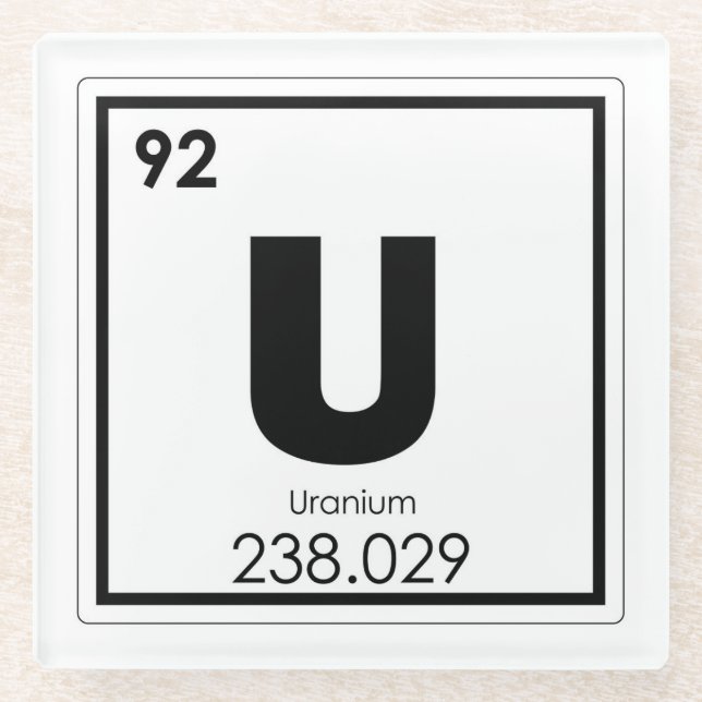 Uranium chemical element symbol chemistry formula glass coaster (Front)