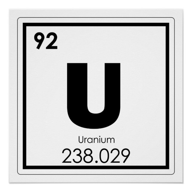 Uranium chemical element symbol chemistry formula poster (Front)