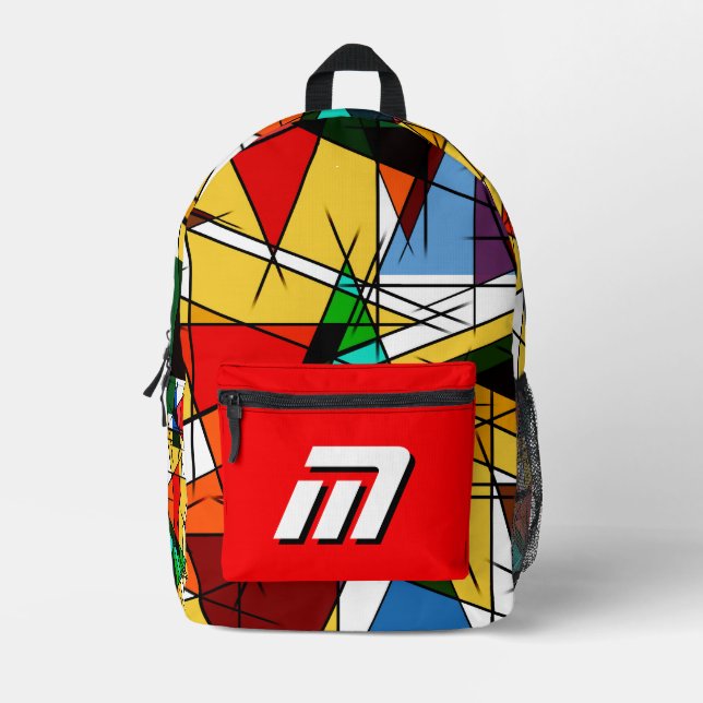 Urban Abstract Graffiti Geometric Custom Monogram Printed Backpack (Front)