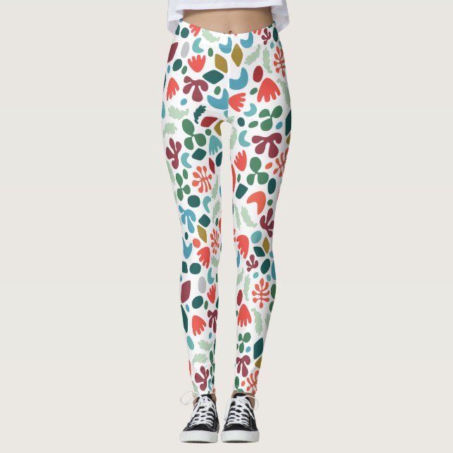 Urban Abstract Organic Pattern Fall Colour on Whit Leggings (Front)