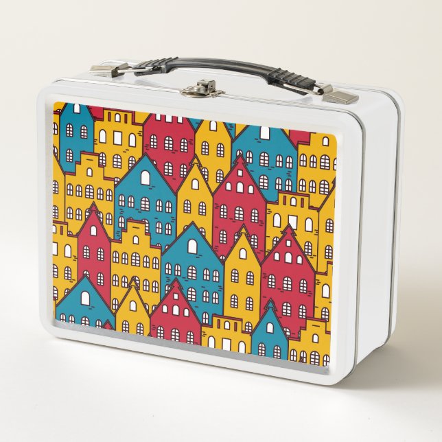 Urban abstract: vintage city pattern metal lunch box (Front)