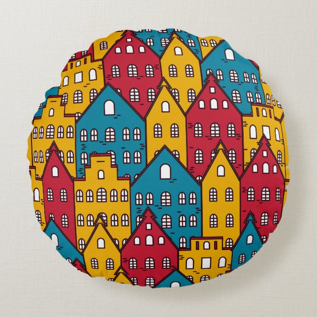 Urban abstract: vintage city pattern round cushion (Front)