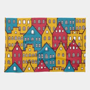 Urban abstract: vintage city pattern tea towel