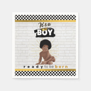 Urban Afro Baby Boy  Retro Hip Hop Baby Shower Napkin