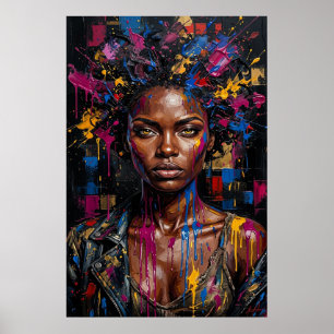 Urban Afrofuturism Black Queen Paint Drip Art  Poster