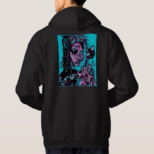 Urban Angel Neon Beauty in Chaos Art Hoodie (Back)