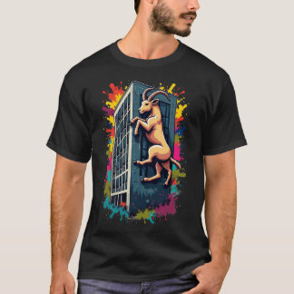 Urban Aries Zodiac Design - Bold Ram Climbing City T-Shirt